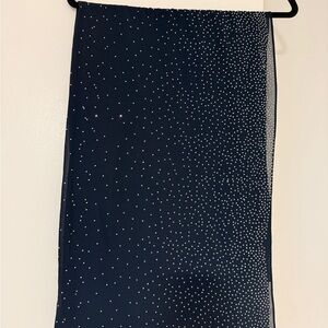 Elegant Navy Black sparkly Scarf with White Dots